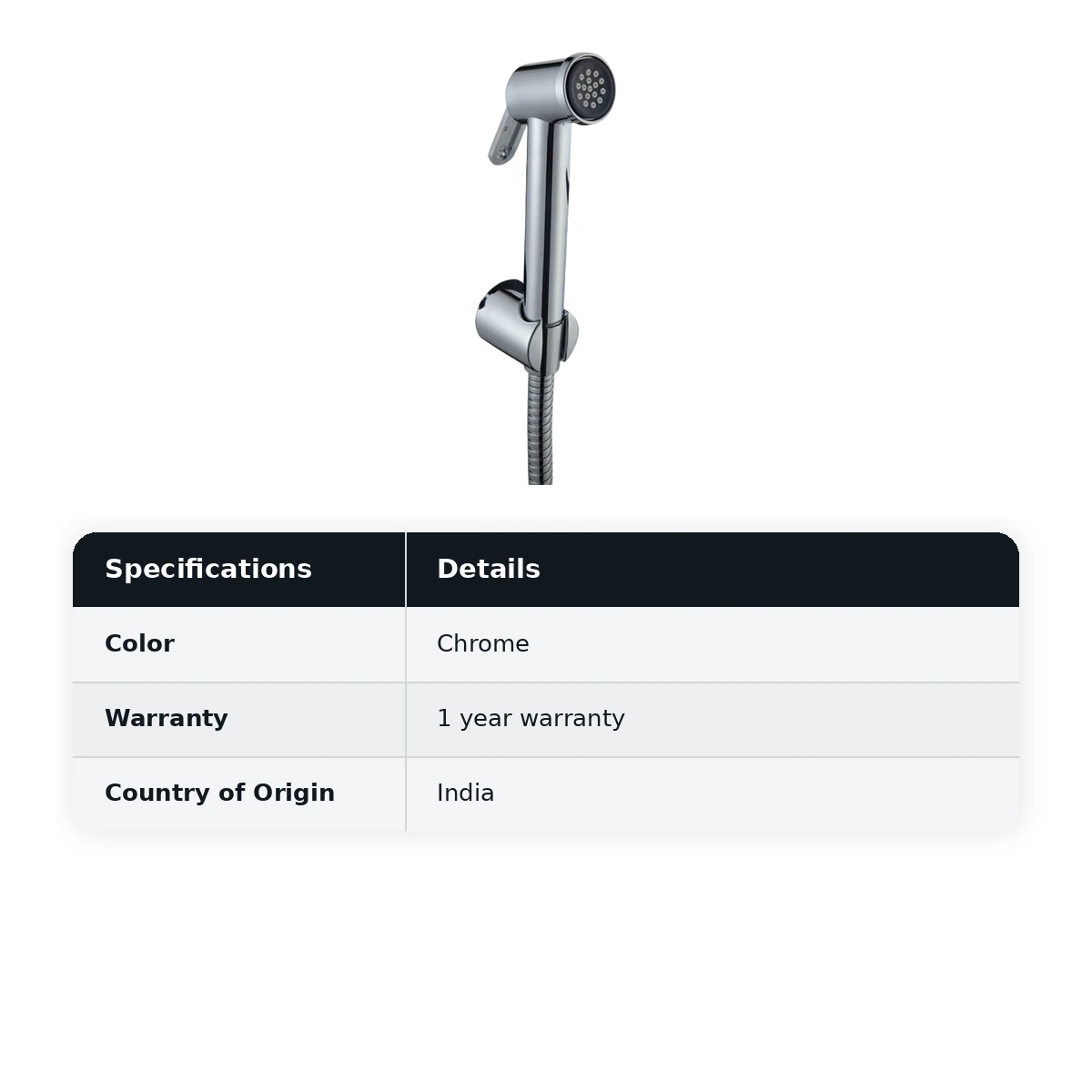 Hindware Element Health Faucet with 1.2 mtr SS Flexible Pipe & Wall Hook, Cat. No.: F160193, Chrome