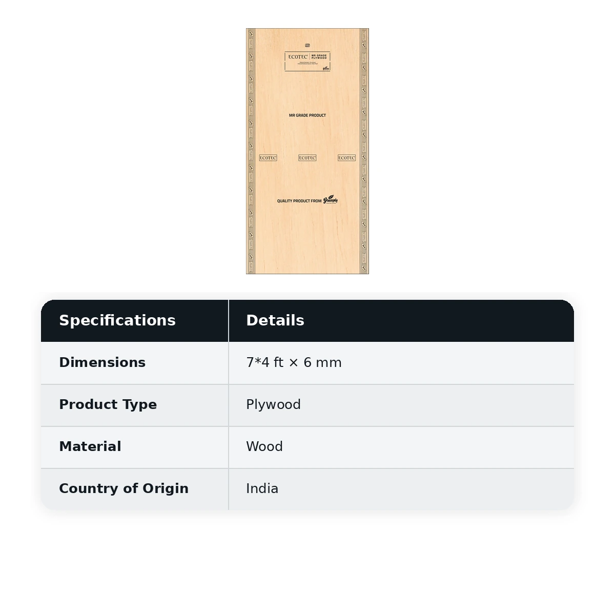 GreenPly EcoTec MR Plywood Thickness : 6mm Size : 7x4 Feet 5 Year Warranty - image 2