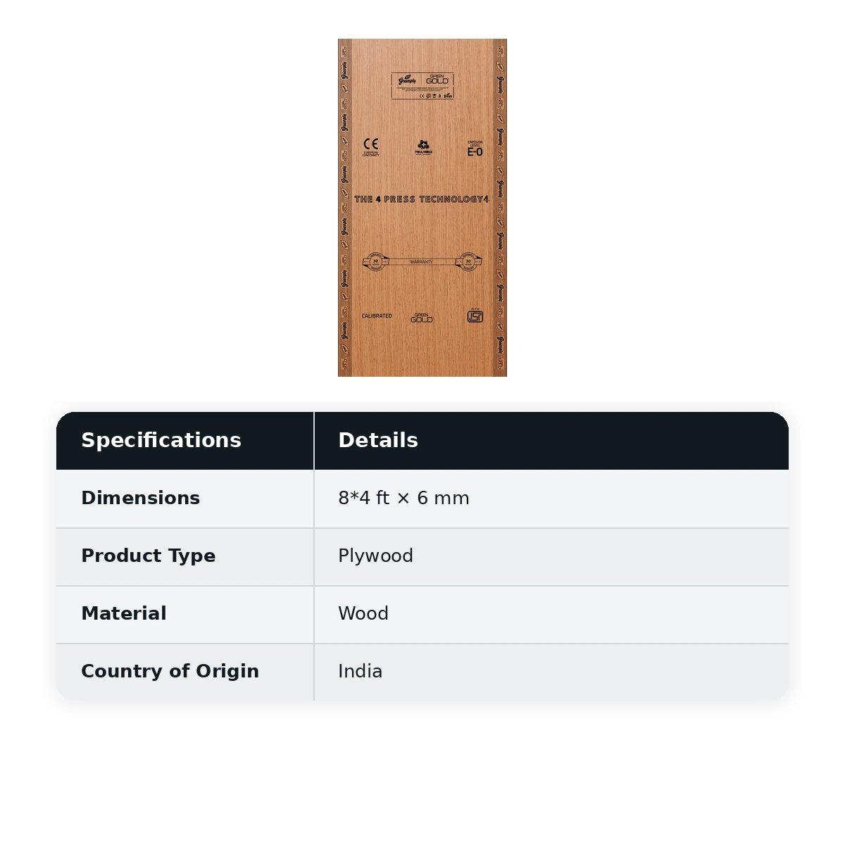 GreenPly Green Gold Plywood Thickness : 6mm Size : 8x4 Feet 30 Year Warranty - image 2