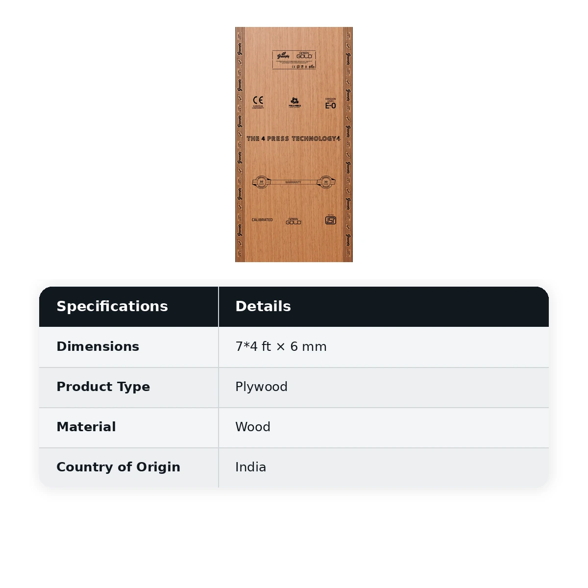 GreenPly Green Gold Plywood Thickness : 6mm Size : 7x4 Feet 30 Year Warranty - image 2