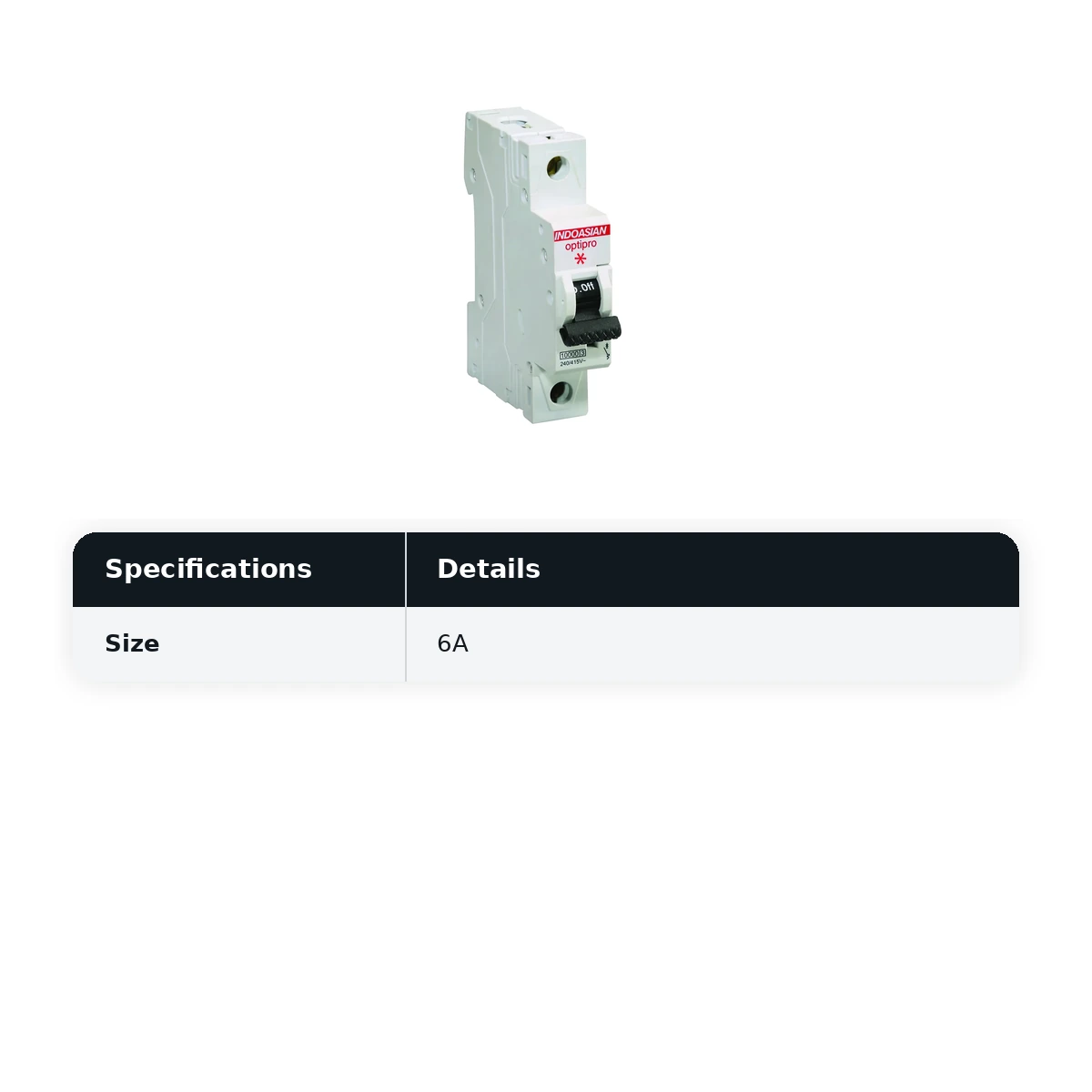 IndoAsian Optipro C Curve Single Pole 6A Miniature Circuit Breaker (MCB) 811122 - image 2
