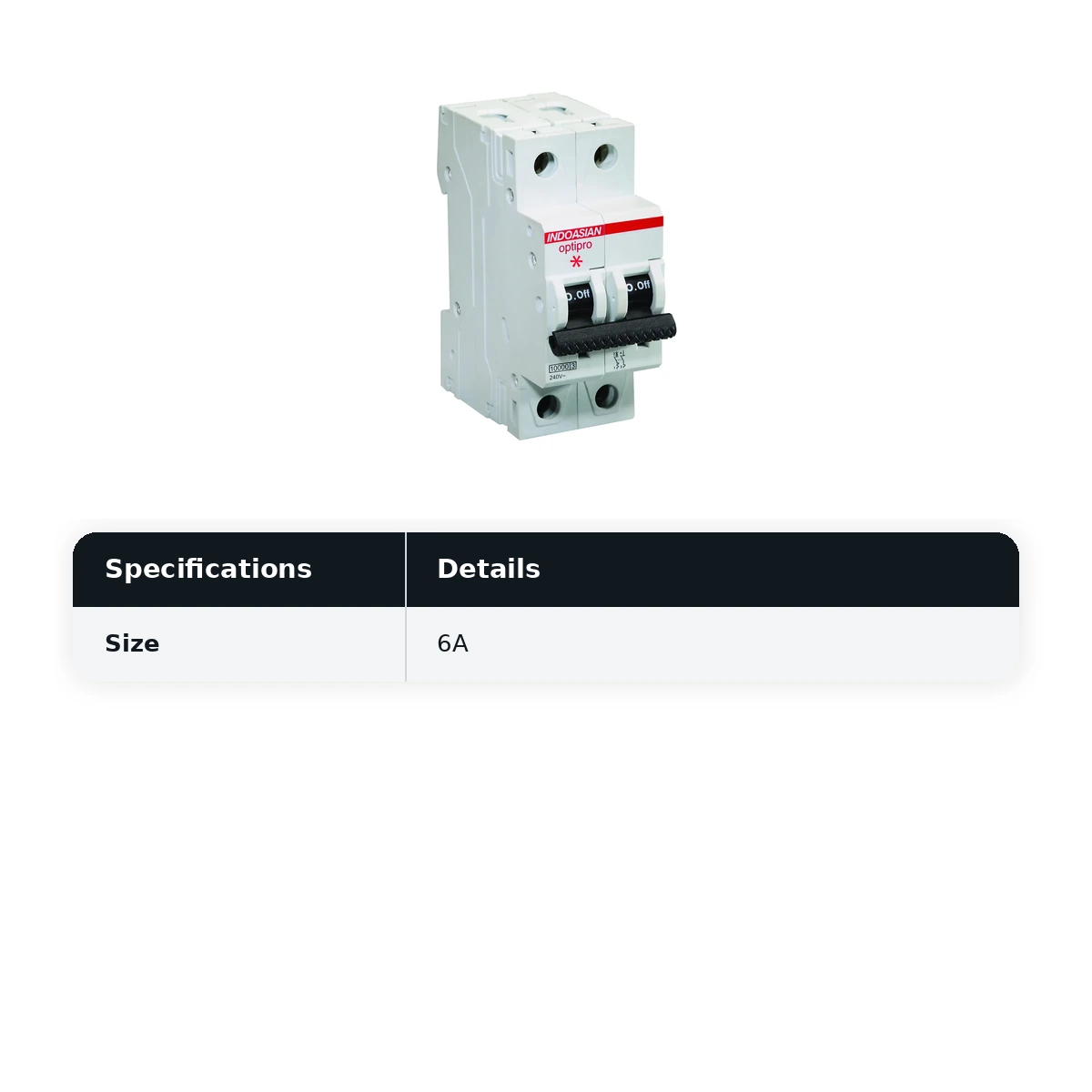 IndoAsian Optipro C Curve Single Pole Neutral 6A Miniature Circuit Breaker (MCB) 811144 - image 2