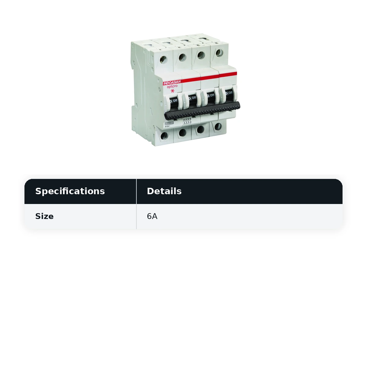 IndoAsian Optipro C Curve Four Pole 6A Miniature Circuit Breaker (MCB) 811232 - image 2