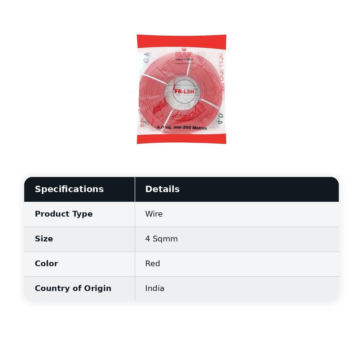 Polycab FR-LSH Wire Project packing 200 Meters 4 Sqmm Red colour coil  - image 2