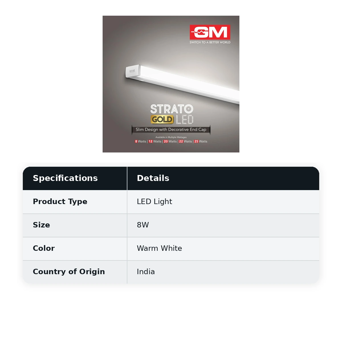 GM Strato Gold LED Batten 8W 3K - image 3