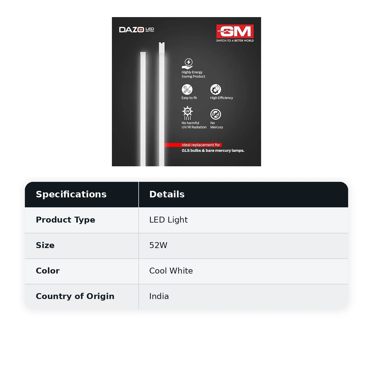 GM Dazo LED Batten 52W 6K