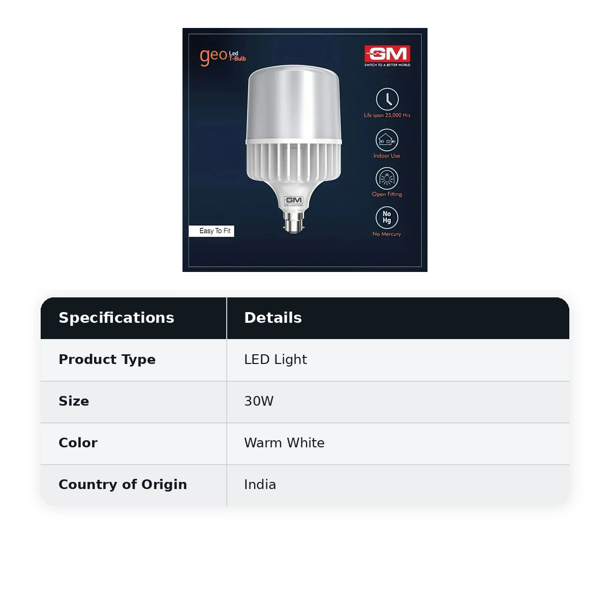 GM GEO Gold T Bulb 30W 3K