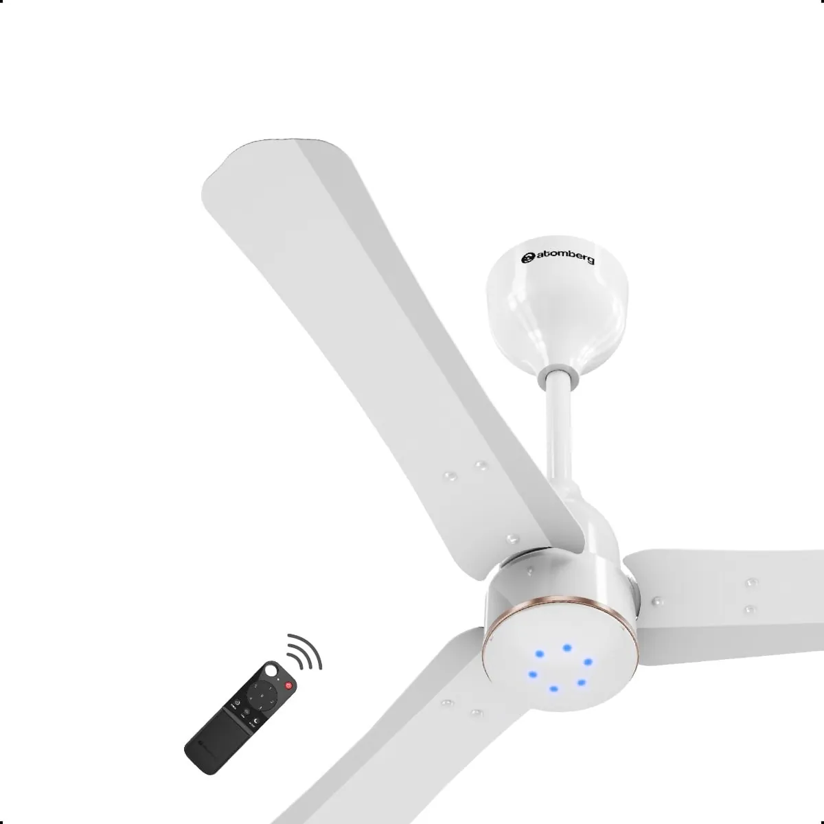 Atomberg Ceiling Sleek Fan Renesa Halo smart Fan with Remote 1200mm colour: Glossy white rose gold ring 