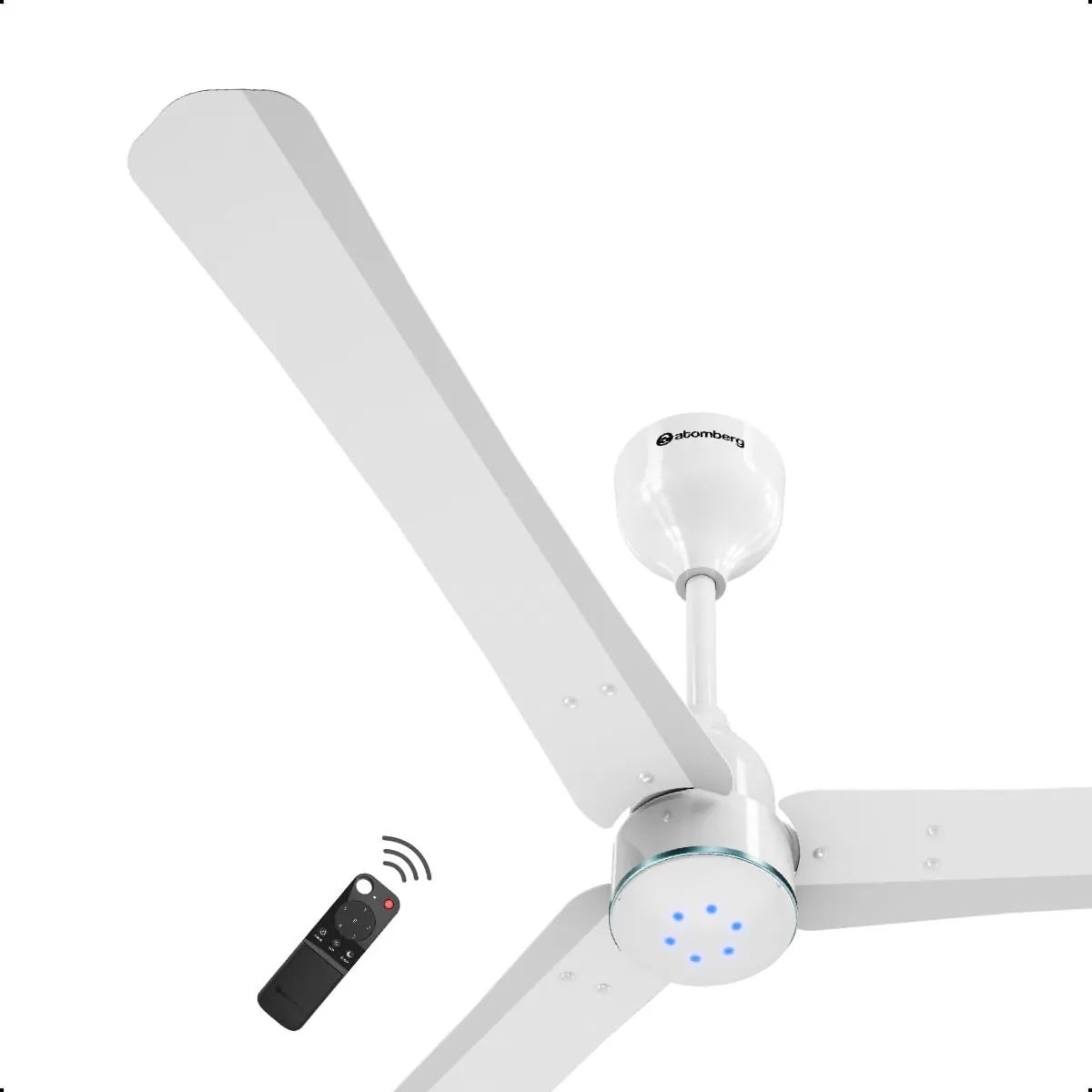 Atomberg Ceiling Sleek Fan Renesa Halo smart Fan with Remote 1200mm colour: Gloss white aegean blue ring