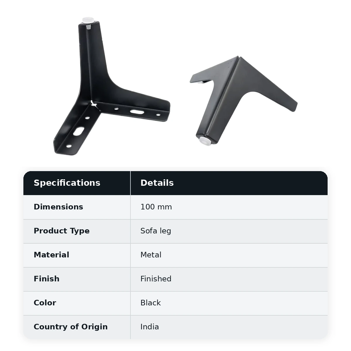 Ebco Sofa leg 1 (Black), 120x120x100x1.8mm, SL1-10-BL