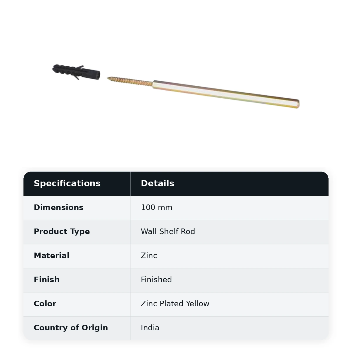 Ebco Wall Shelf Rod 100mm, WSR-100