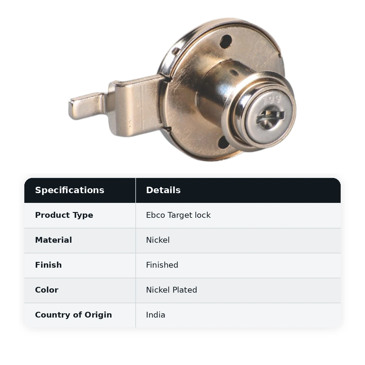 Ebco Multipurpose Lock- Round Straight with metal keys, E-MPL1-22-M - image 2