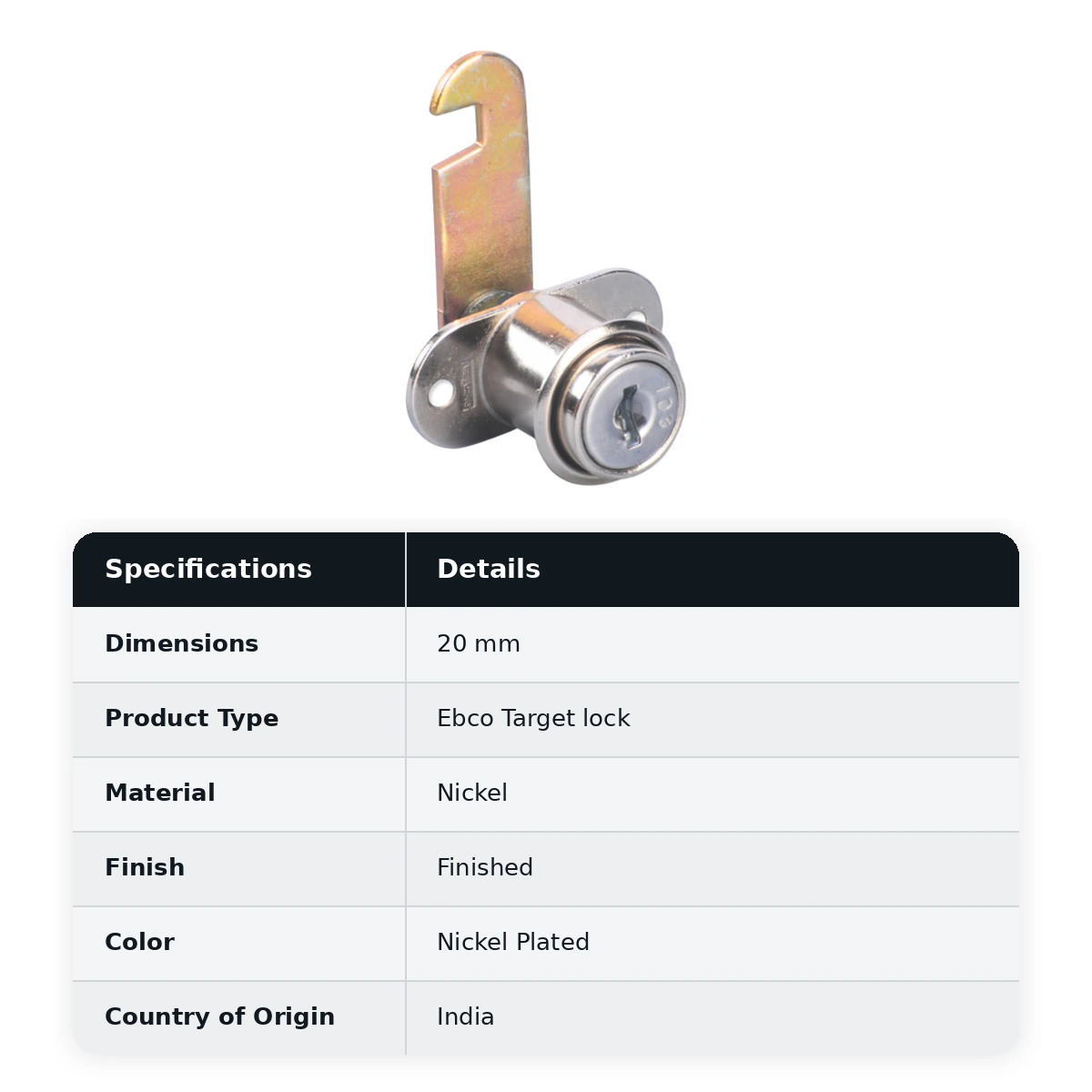 Ebco Cam lock - Standard, E-MCL1-22