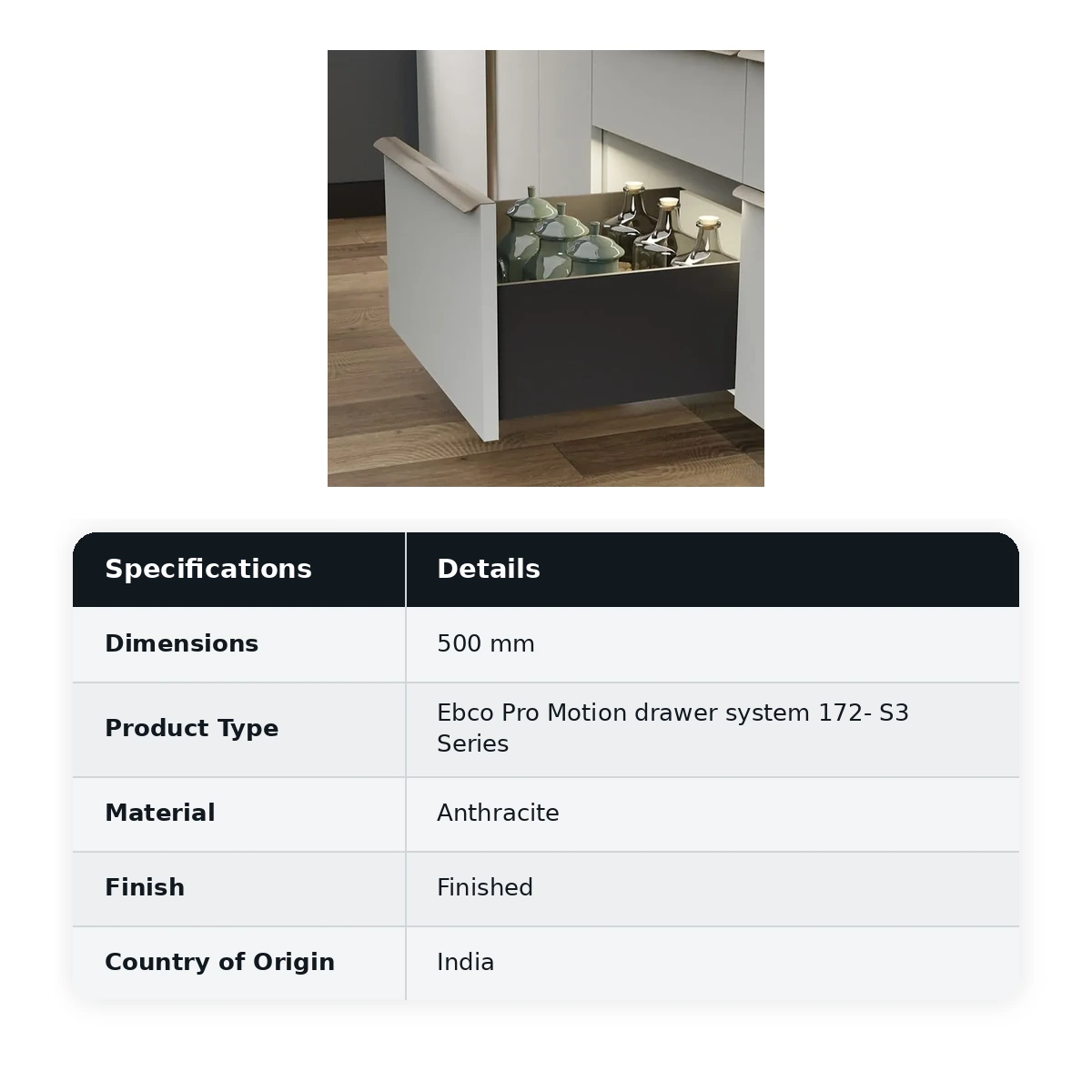 Ebco Pro Motion drawer system 172- S3 Series, PMDS3-50-S3