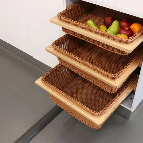 Ebco Plastic wicker Basket(With Wooden frame & slide), PWB-16-20-04