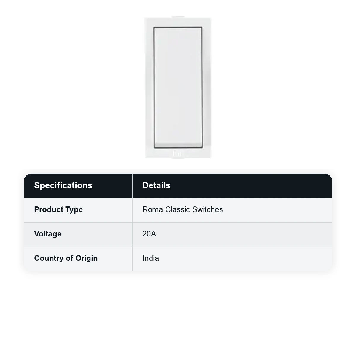 ANCHOR Roma White, 20 A, 1 Way Switch 21066 - image 3