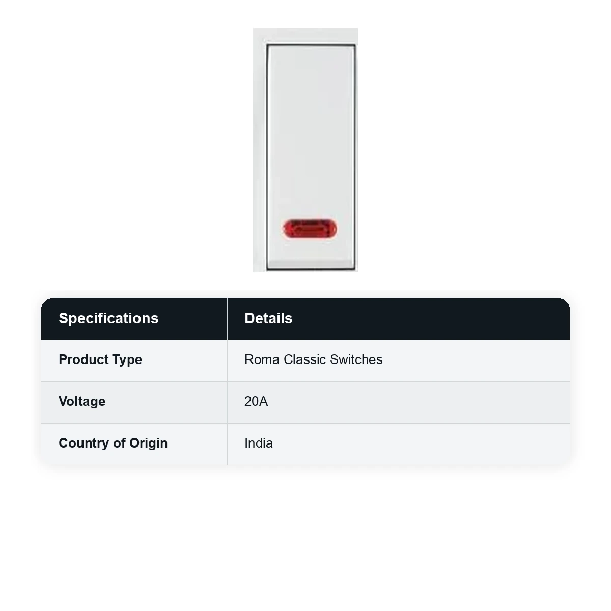 ANCHOR Roma White, 20A, 1 way Switch With Neon 21077 - image 3