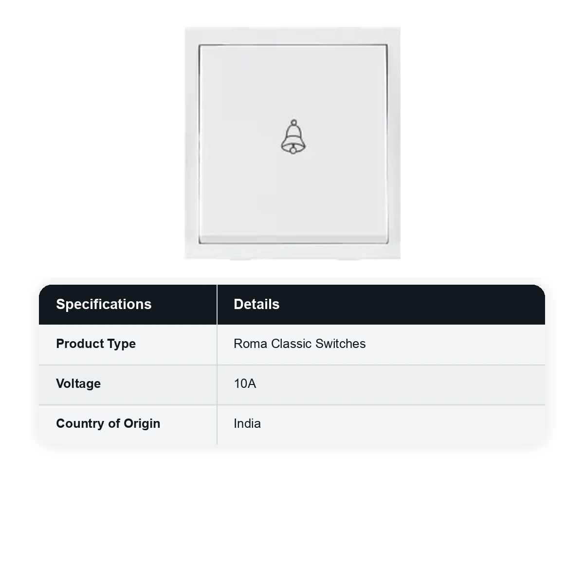 ANCHOR Roma White, 10A, Bell Push Switch 21554