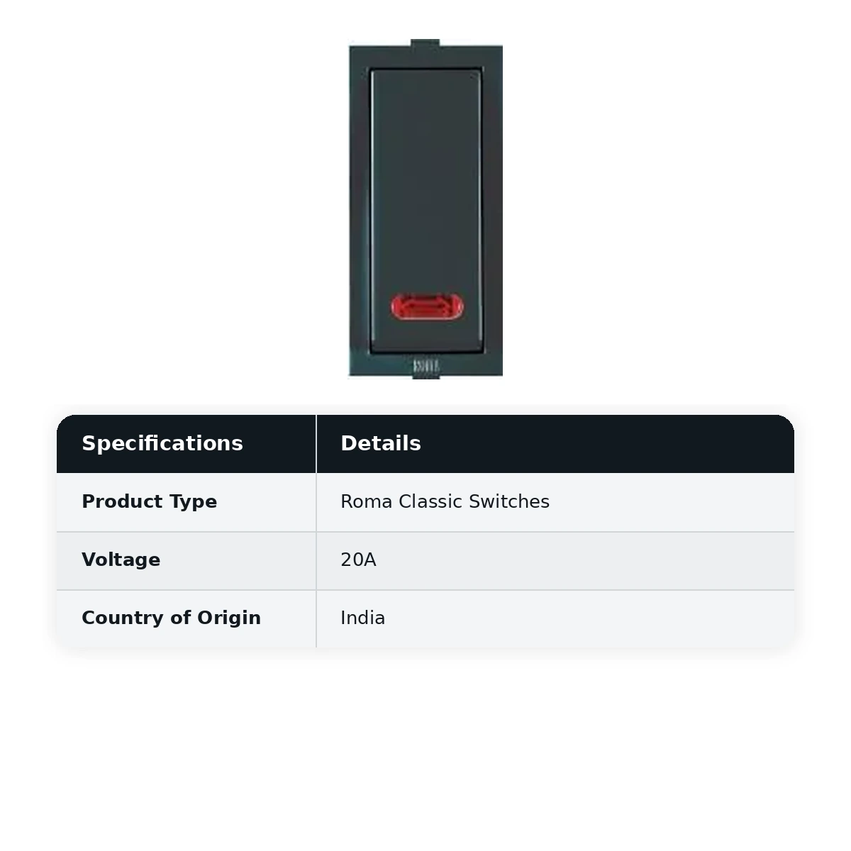 ANCHOR Roma Black, 20A, 1 Way Switch With Neon 21077MB - image 2