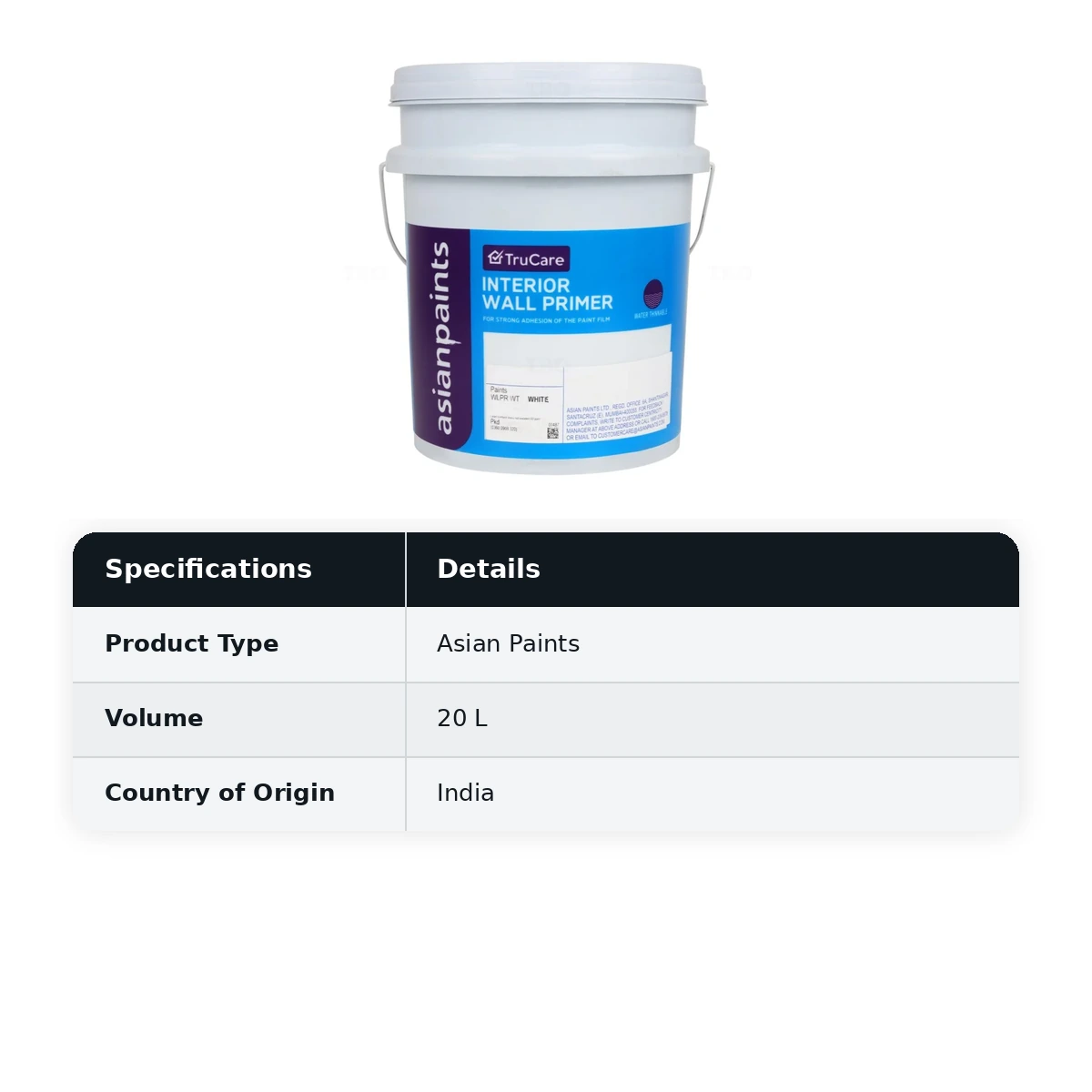 Asian paints TruCare Interior Wall primer 20 Liter bcket