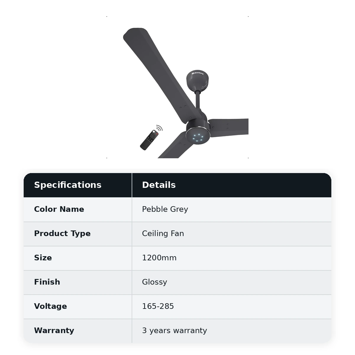 Atomberg Ceiling Sleek Fan Renesa Halo smart Fan with Remote 1200mm colour: Pebble Grey - image 2
