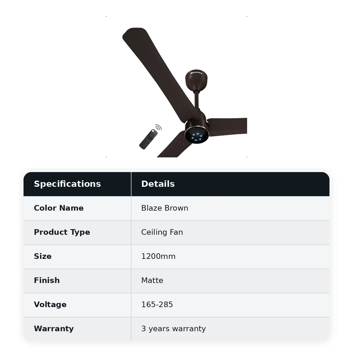 Atomberg Ceiling Sleek Fan Renesa Halo smart Fan with Remote 1200mm colour: Blaze Brown
