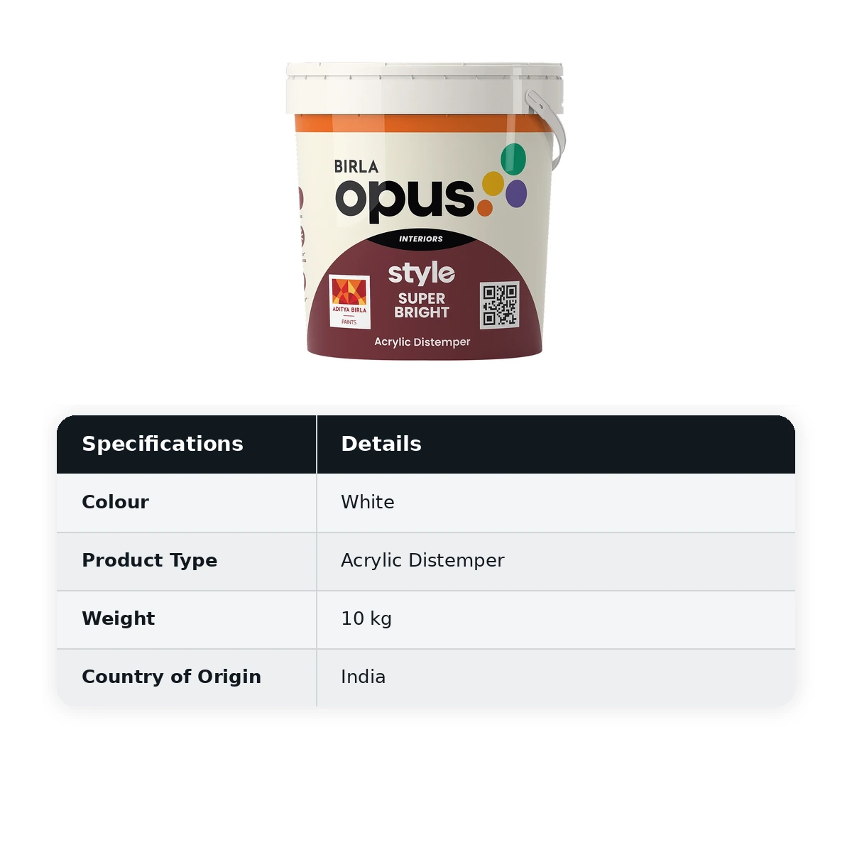 Birla Opus interior Economy Style Super Bright Distemper White (9900) 10 Kg