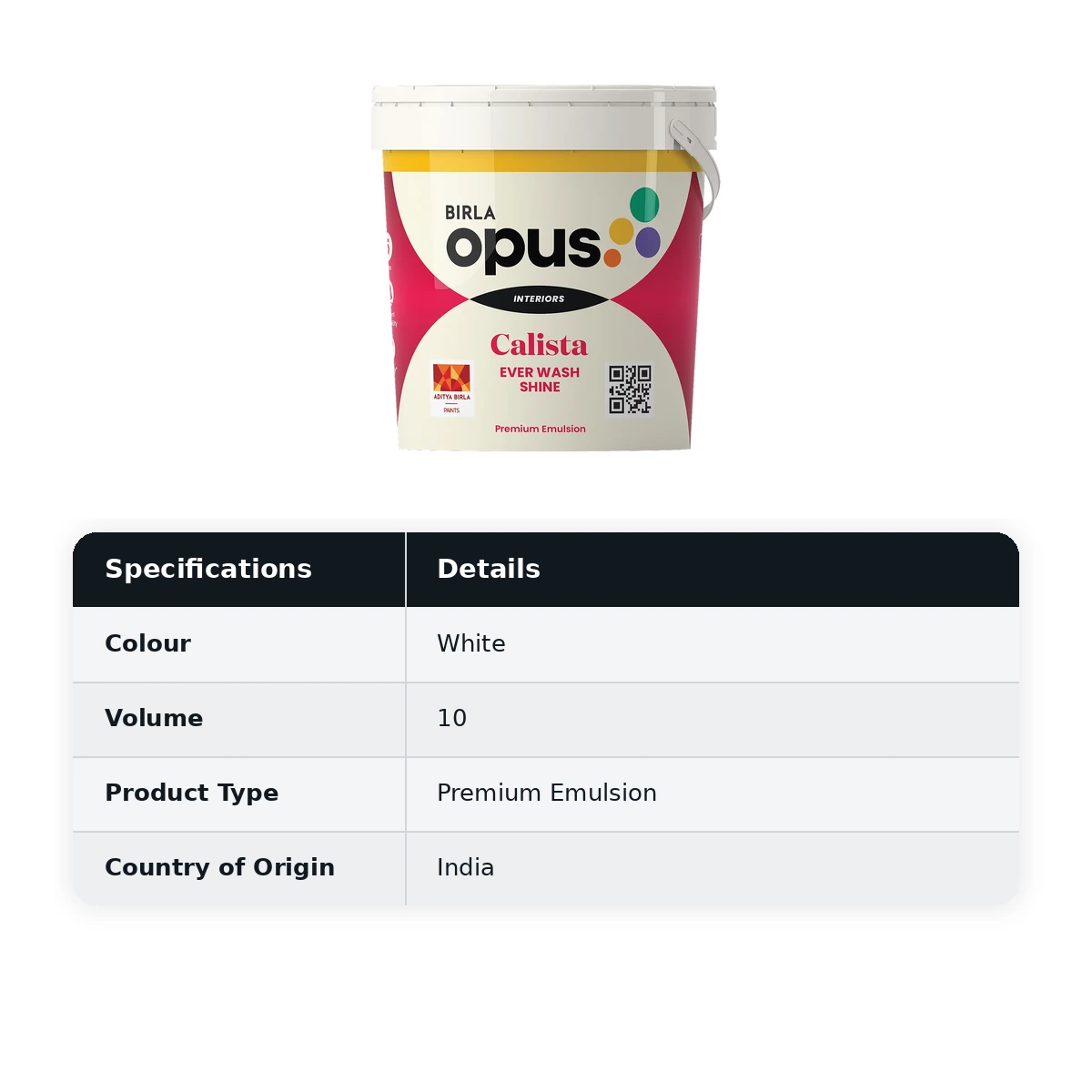 Birla Opus Interior Premium Calista Ever Wash Shine White (9900) 10L