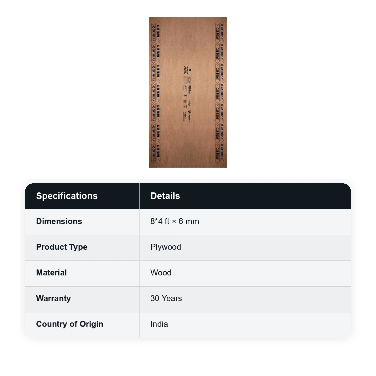 Century Club Prime Plywood BWP Thickness: 6mm Size: 8x4 Feet 30 Years Warranty