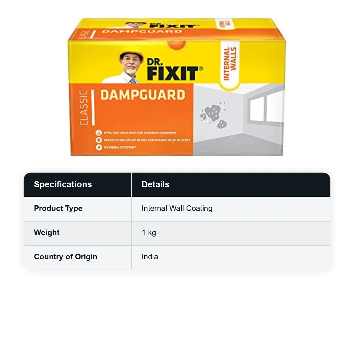 Dr. Fixit (104) Dampguard Internal Wall Coating, 1Kg
