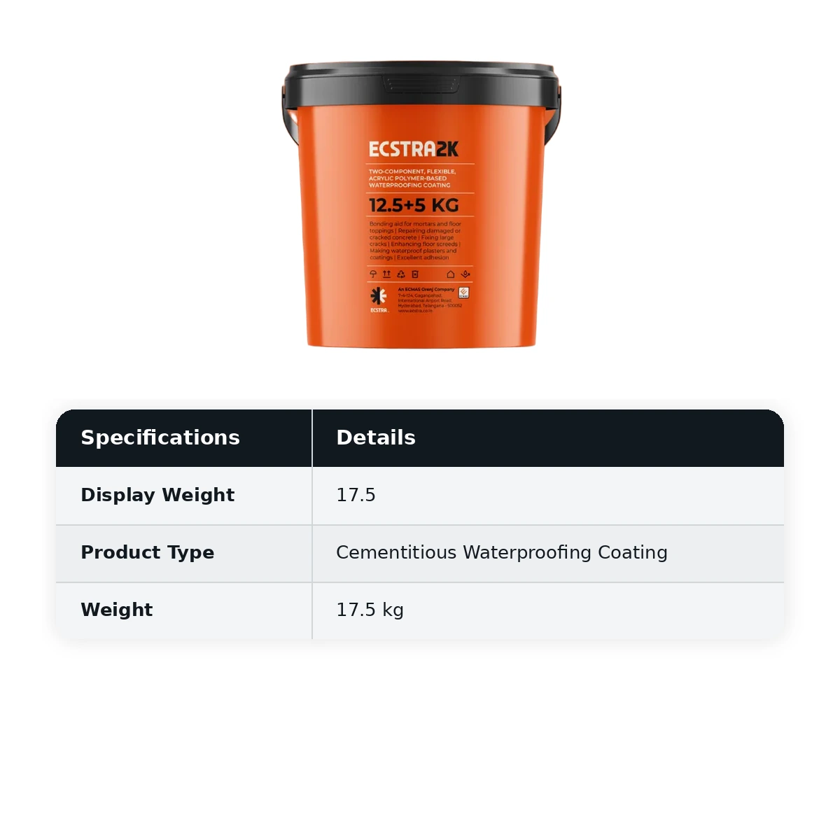 Ecstra 2K Two-Component Flexible Acrylic Polymer-Based Waterproofing Coating 17.5 kg