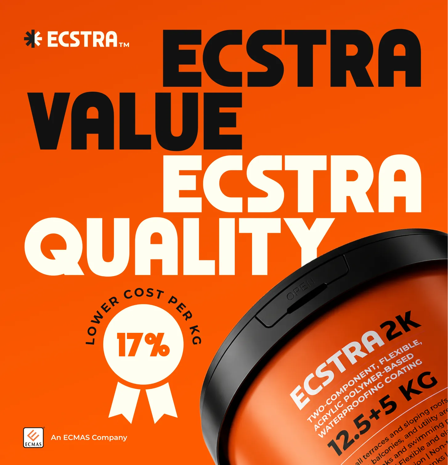 Ecstra 2K Two-Component Flexible Acrylic Polymer-Based Waterproofing Coating 17.5 kg