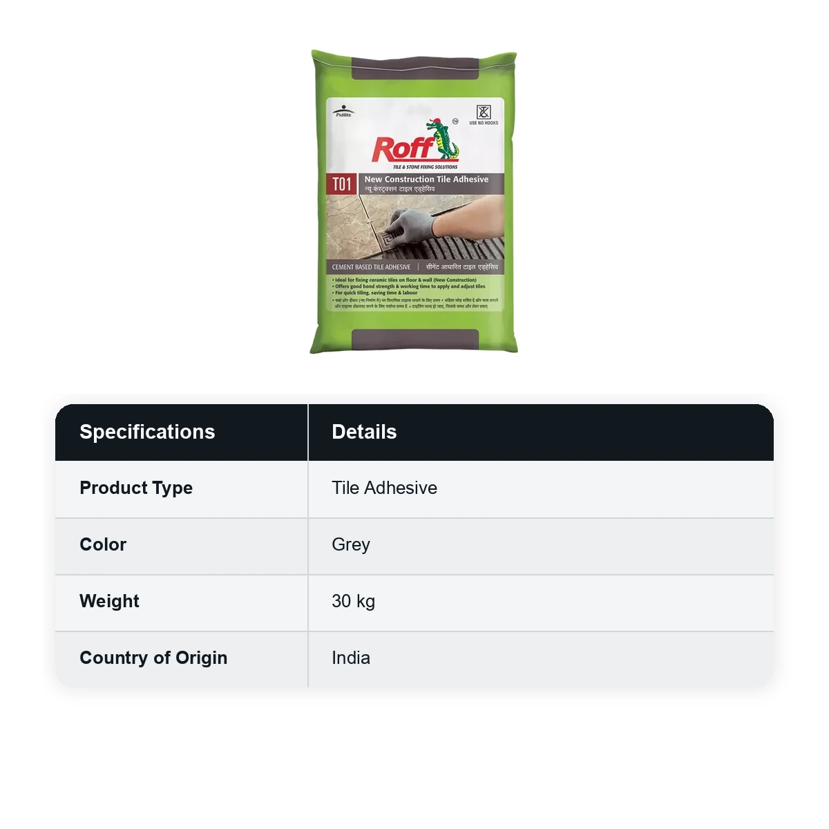 Roff (T01) New Construction Tile Adhesive (NCA) Grey, 30Kg Bag - image 3