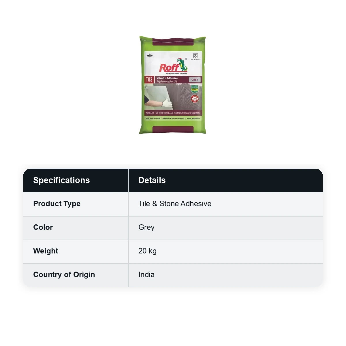 Roff (T03) Vitrofix Adhesive, Grey, 20Kg Bag - image 3