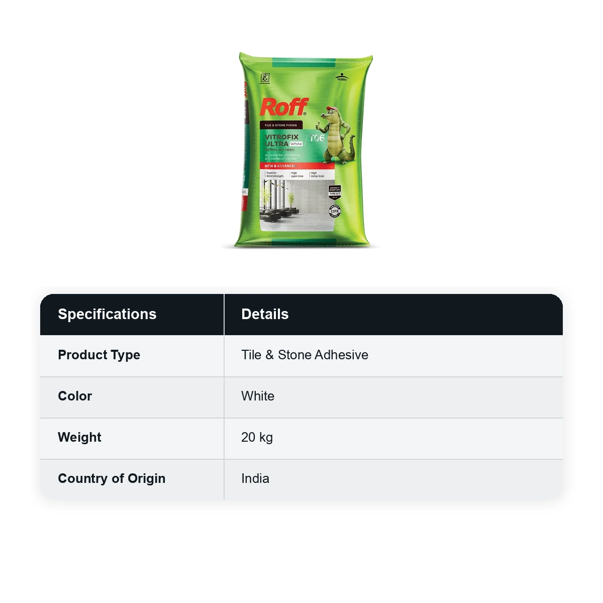 Roff (T06) Vitrofix Ultra Adhesive, White, 20Kg Bag - image 3