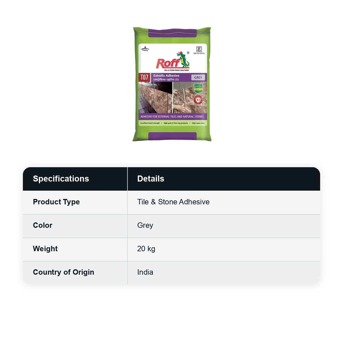 Roff (T07) Extrofix Tile Adhesive, Grey, 20Kg Bag