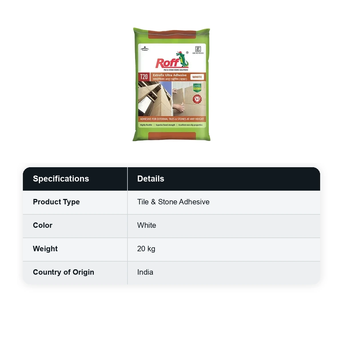 Roff (T20) Extrofix Ultra Adhesive, White, 20Kg Bag - image 3