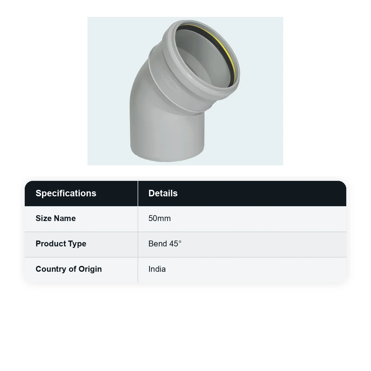 Supreme PVC S.W.R Bend 45°, 50mm, Ring Type