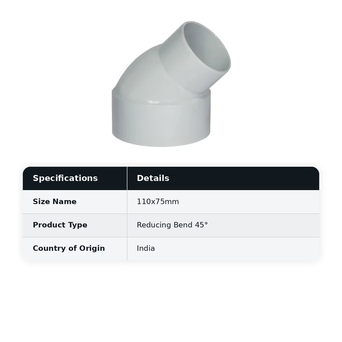 Supreme PVC S.W.R Reducing Bend 45°, 110x75mm