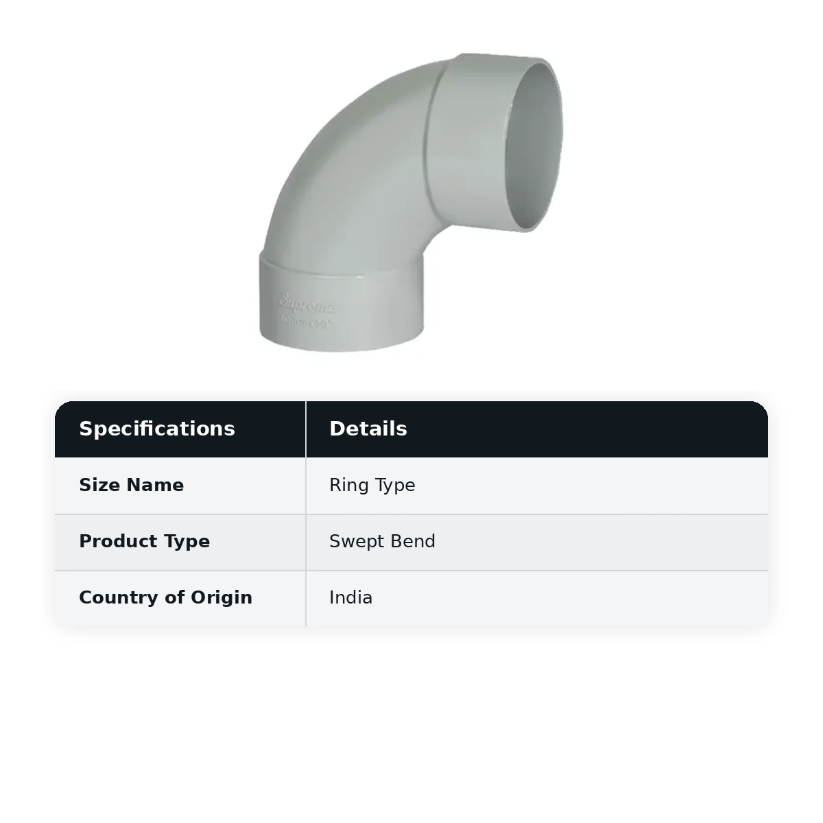 Supreme PVC S.W.R Swept Bend, 110mm, Ring Type