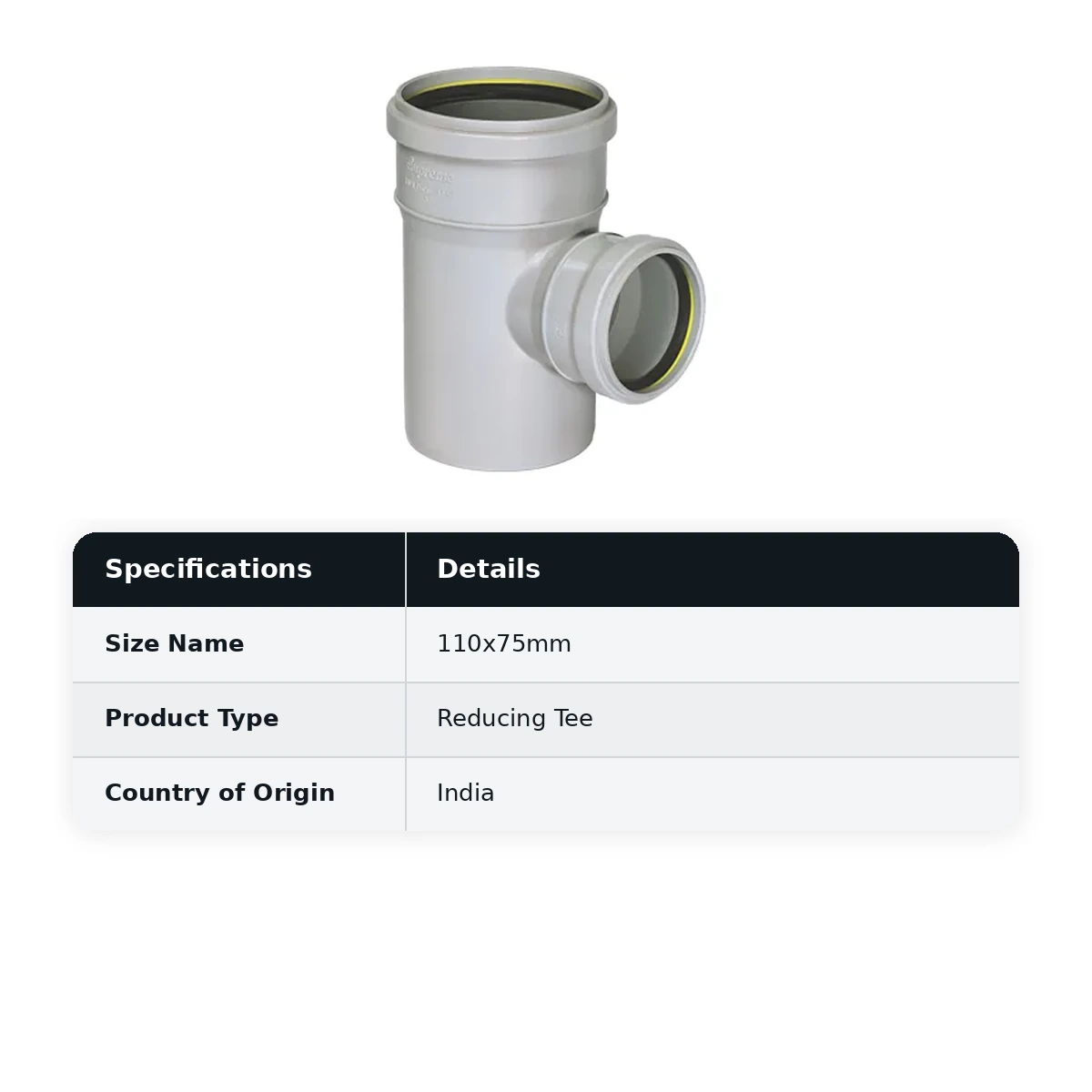 Supreme PVC S.W.R Reducing Tee, 110x75mm, Ring Type