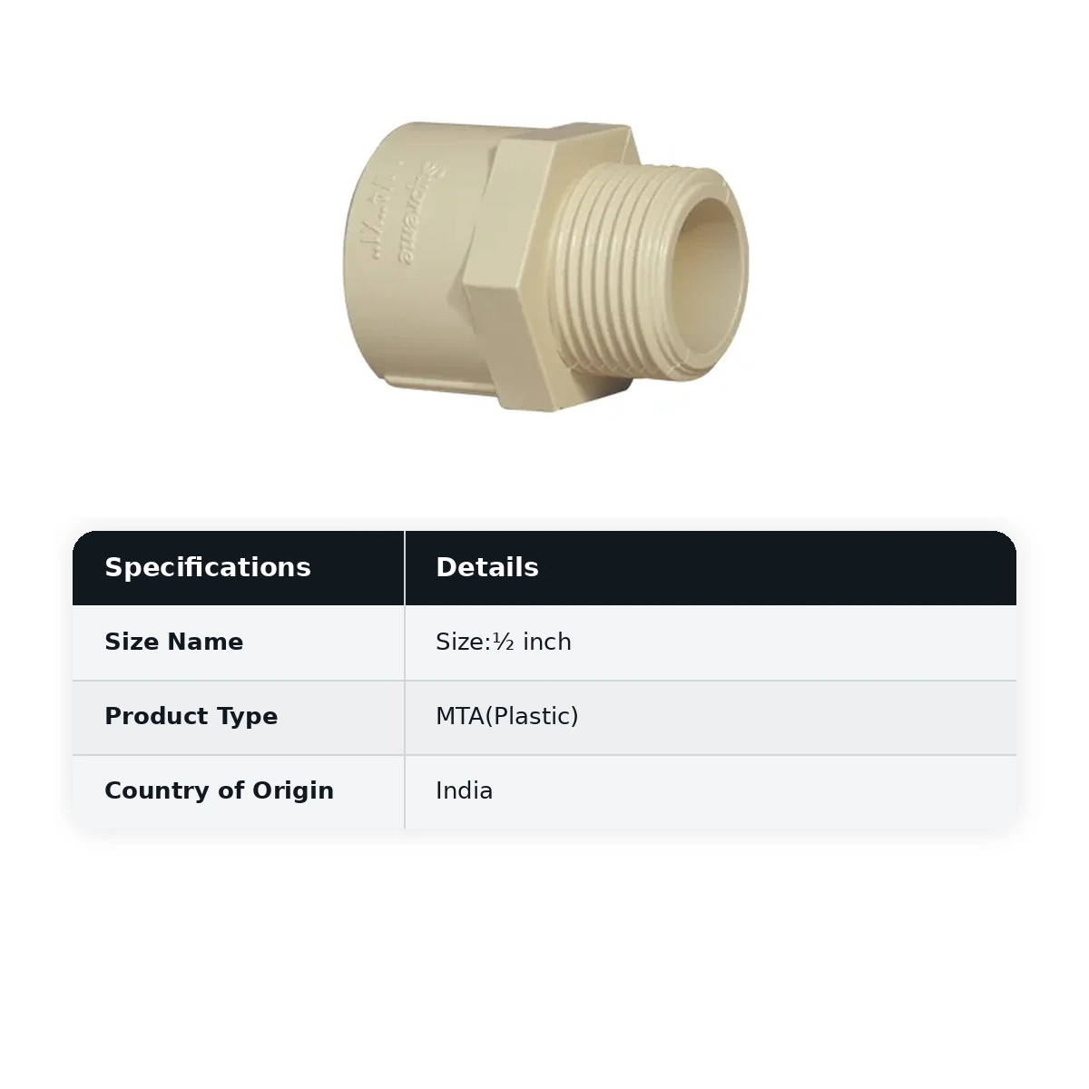 Supreme Lifeline CPVC MTA(Plastic), ½ inch