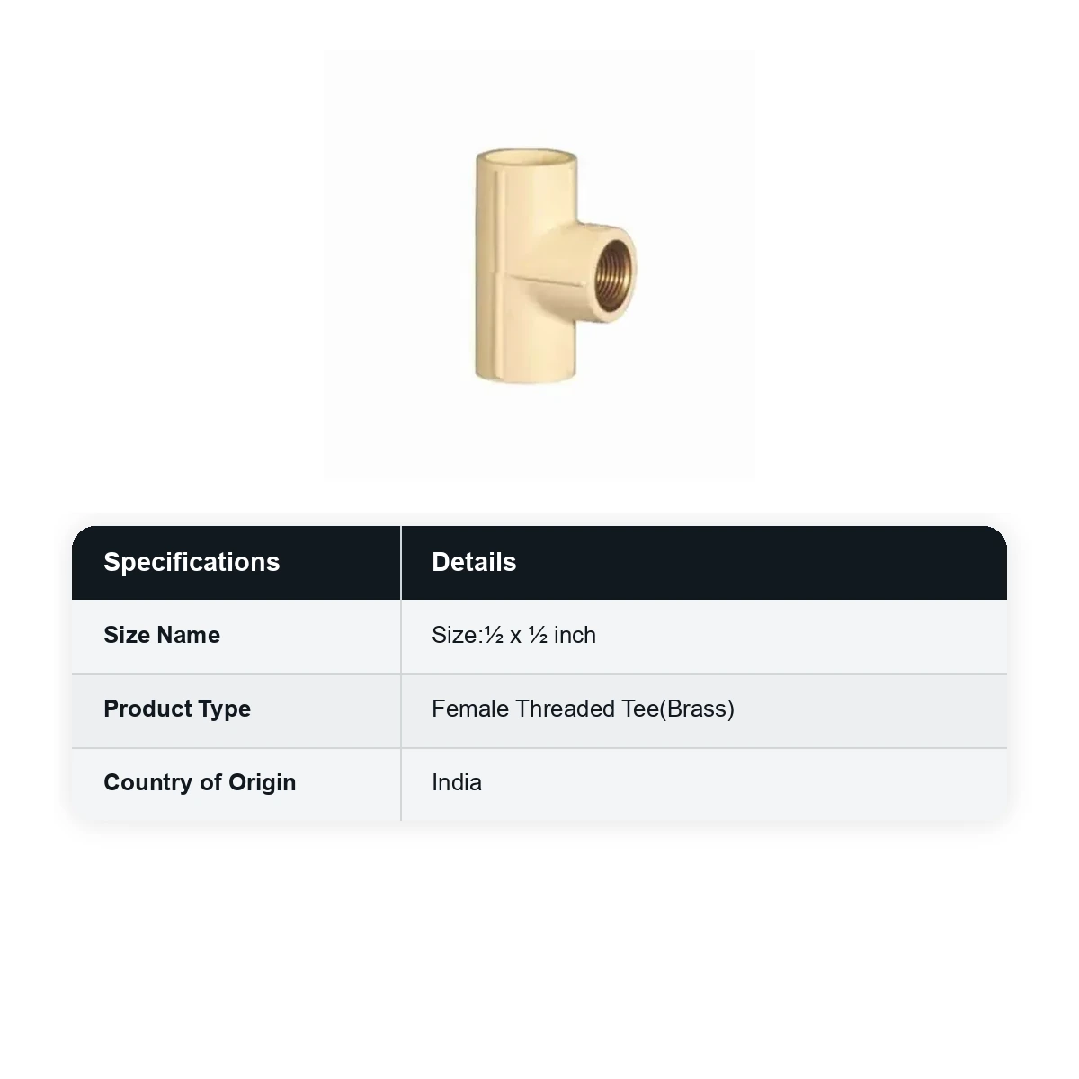 Supreme Lifeline CPVC Female Threaded Tee(Brass), ½ x ½ inch - image 3