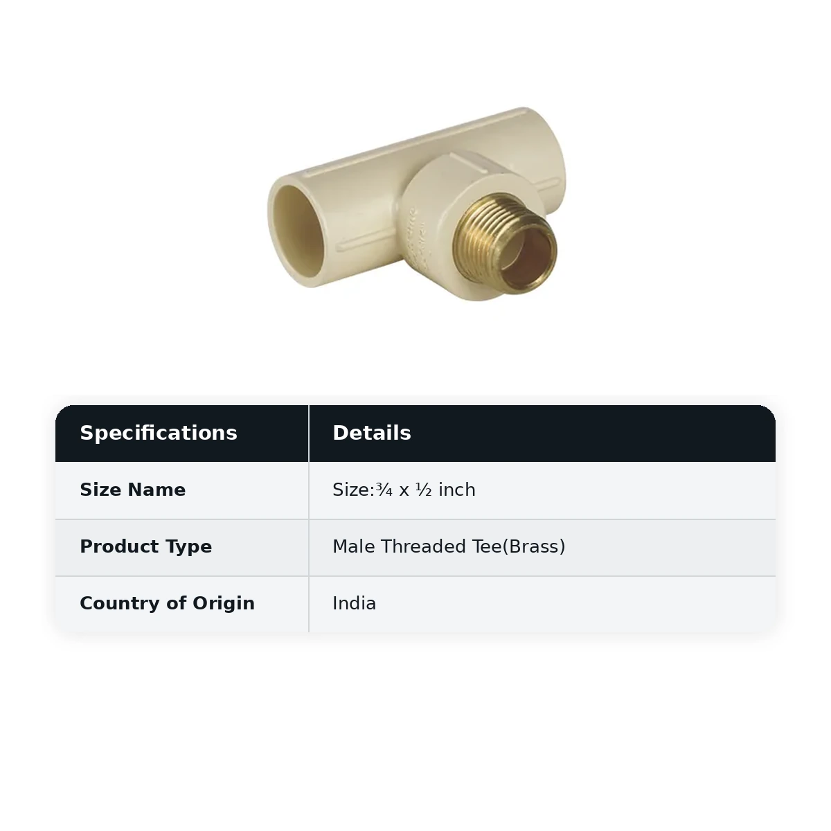 Supreme Lifeline CPVC Male Threaded Tee(Brass), ¾ x ½ inch - image 2