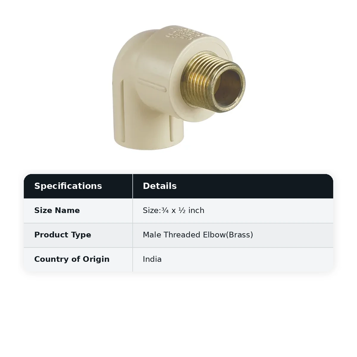 Supreme Lifeline CPVC Male Threaded Elbow(Brass), ¾ x ½ inch - image 2