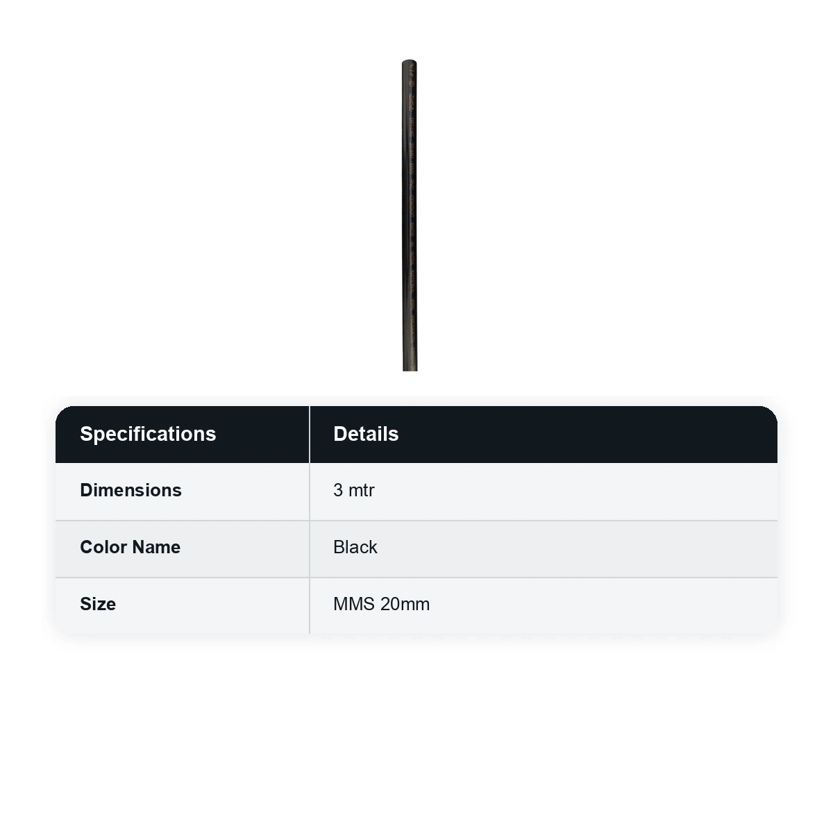 VIP PVC MMS Conduit pipe 20mm Black 3m length